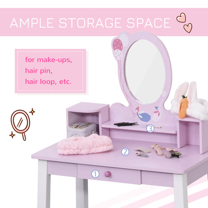 HOMCOM Kids Wooden Dressing Table and Stool Make Up Desk (Pink)
