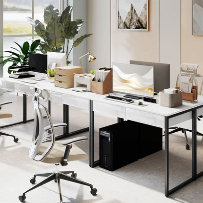 HOMCOM High Gloss Work Table, with Drawers - White