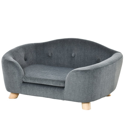 PawHut Dog Sofa Bed Pet Chair Couch with Water Resistant Fabric, Kitten Lounge with Soft Cushion, Wooden Frame for Mini Size Dogs - Grey