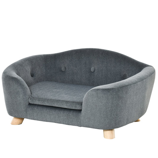 PawHut Dog Sofa Bed Pet Chair Couch with Water Resistant Fabric, Kitten Lounge with Soft Cushion, Wooden Frame for Mini Size Dogs - Grey