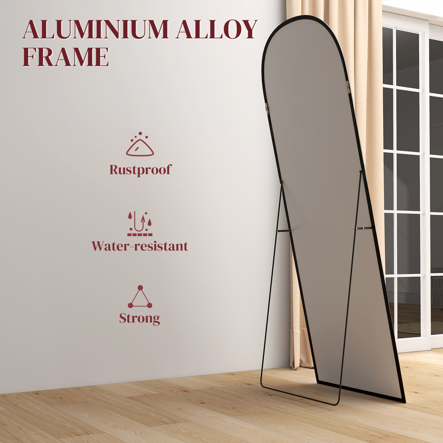 HOMCOM 165cm Aluminium Frame Standing Mirror - Black