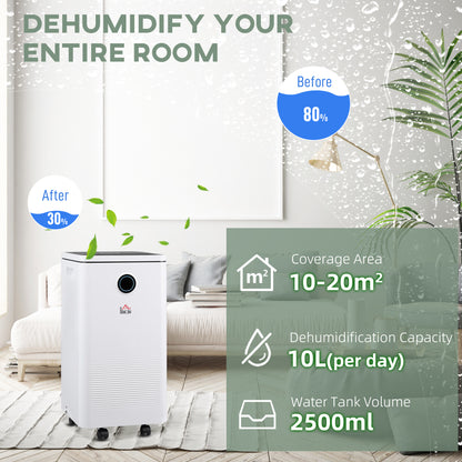 HOMCOM 10L/Day Dehumidifier with WiFi Smart App Control, 2.5L Water Tank, Digital Display, Sleep Mode, 24H Timer, Laundry Clothes Drying, for Home and Large Room Basement