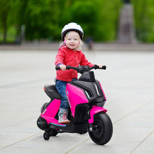 HOMCOM 6V Kids Electric Motorbike Ride On Toy w/ Music LED Lights Training Wheels for Girls Boy 2-4 Years Pink