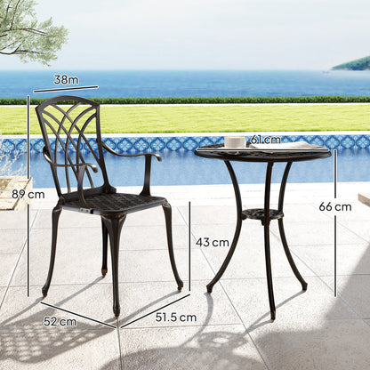 Outsunny 3 Pieces Garden Dining Set for 2, Cast Aluminium Outdoor Dining Set with 2 Armchairs and Round Dining Table with Parasol Hole, Garden Furniture Bistro Set, Bronze Tone