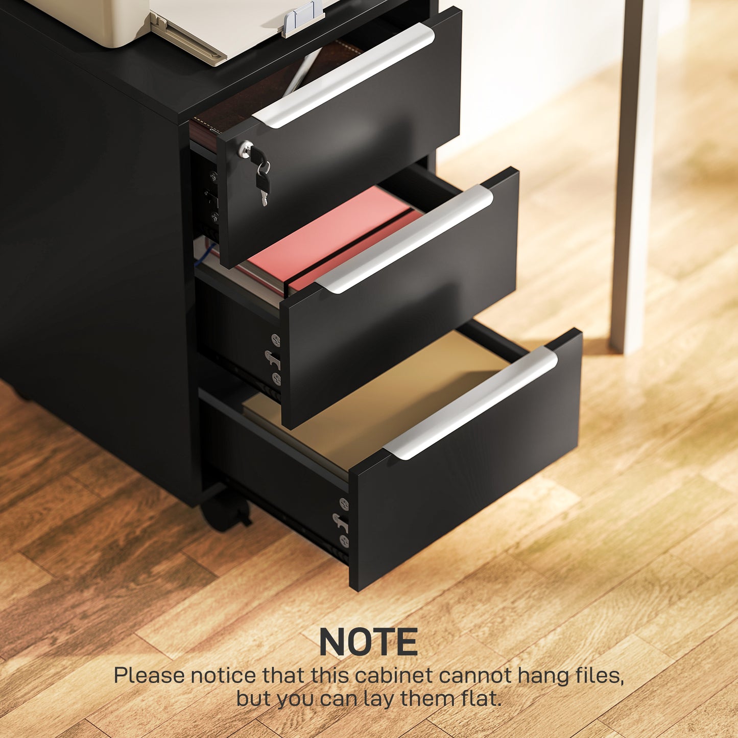 HOMCOM Three-Drawer Locking Filing Cabinet - Black