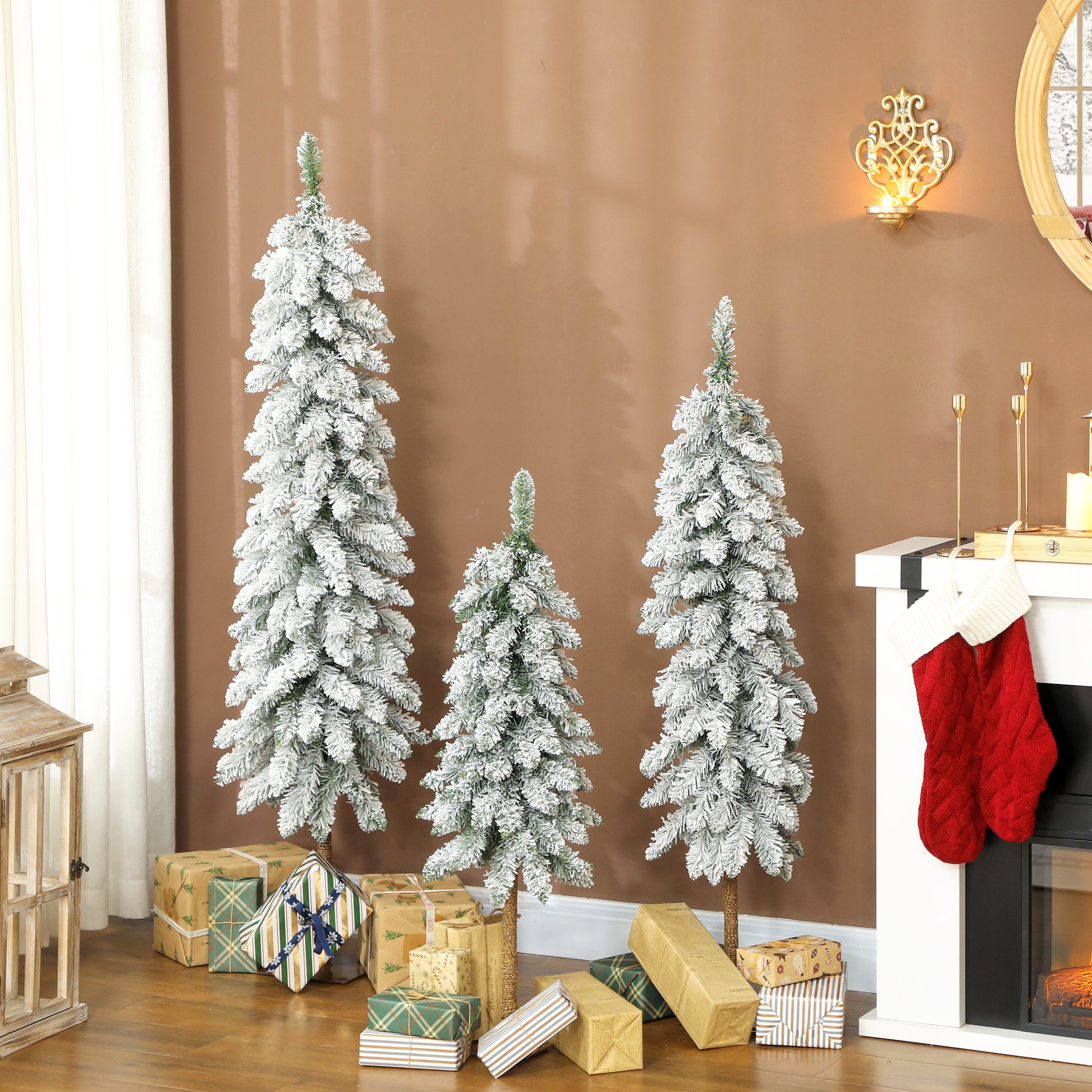 HOMCOM Set of 3 Pencil Flocked Christmas Tree, 3ft 4ft 5ft--ChewyGames-ChewyGames