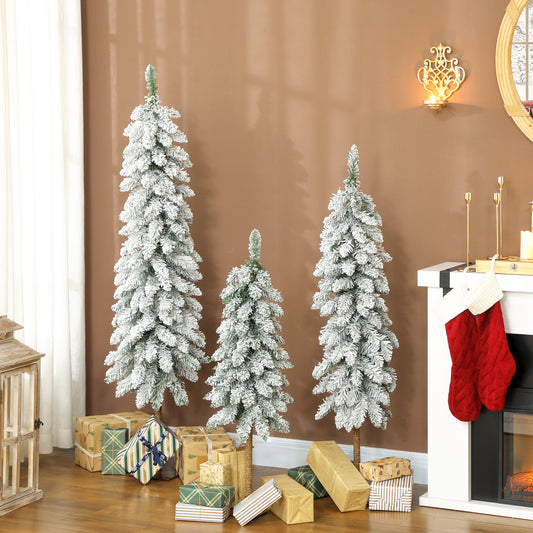 HOMCOM Set of 3 Pencil Flocked Christmas Tree, 3ft 4ft 5ft--ChewyGames-ChewyGames