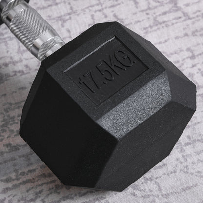 HOMCOM 2 x 17.5KG Rubber Hex Dumbbell Portable Hand Weights Dumbbell Home Gym Workout Fitness Hand Dumbbell