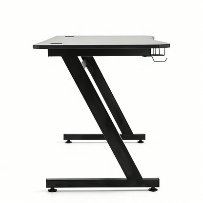 HOMCOM Gaming Desk 120 x 65 cm Steel Frame with Cup Holder, Headphone Hook, Adjustable Feet and Cable Organiser, Home Office Computer Table, Black
