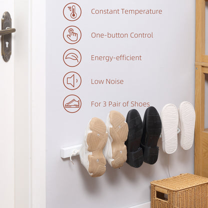 HOMCOM 3 Pairs Electric Shoe Dryer, Wall Mounted Shoe Warmers with Constant Temperature for Boots, Leather Shoes, Socks, White--ChewyGames-ChewyGames