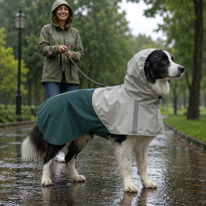 PawHut Dog Raincoat with Hood, Waterproof & Breathable Rain Jacket with Leash Hole, for Medium Dogs, Green, M