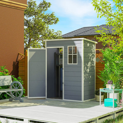 Outsunny 5' x 3' Plastic Garden Shed with Floor, Outdoor Storage Shed with Lockable Door, Window and Vent for Garden, Patio, Grey