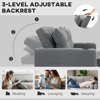 HOMCOM 2 Seater Sofa Bed Pull-Out Sofa Bed for Small Space - Charcoal Grey