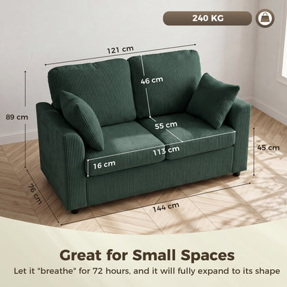 HOMCOM 2 Seater Sofa, Corduroy Small Couch with Spring Cushion, Wide and Deep Seat, Dark Green