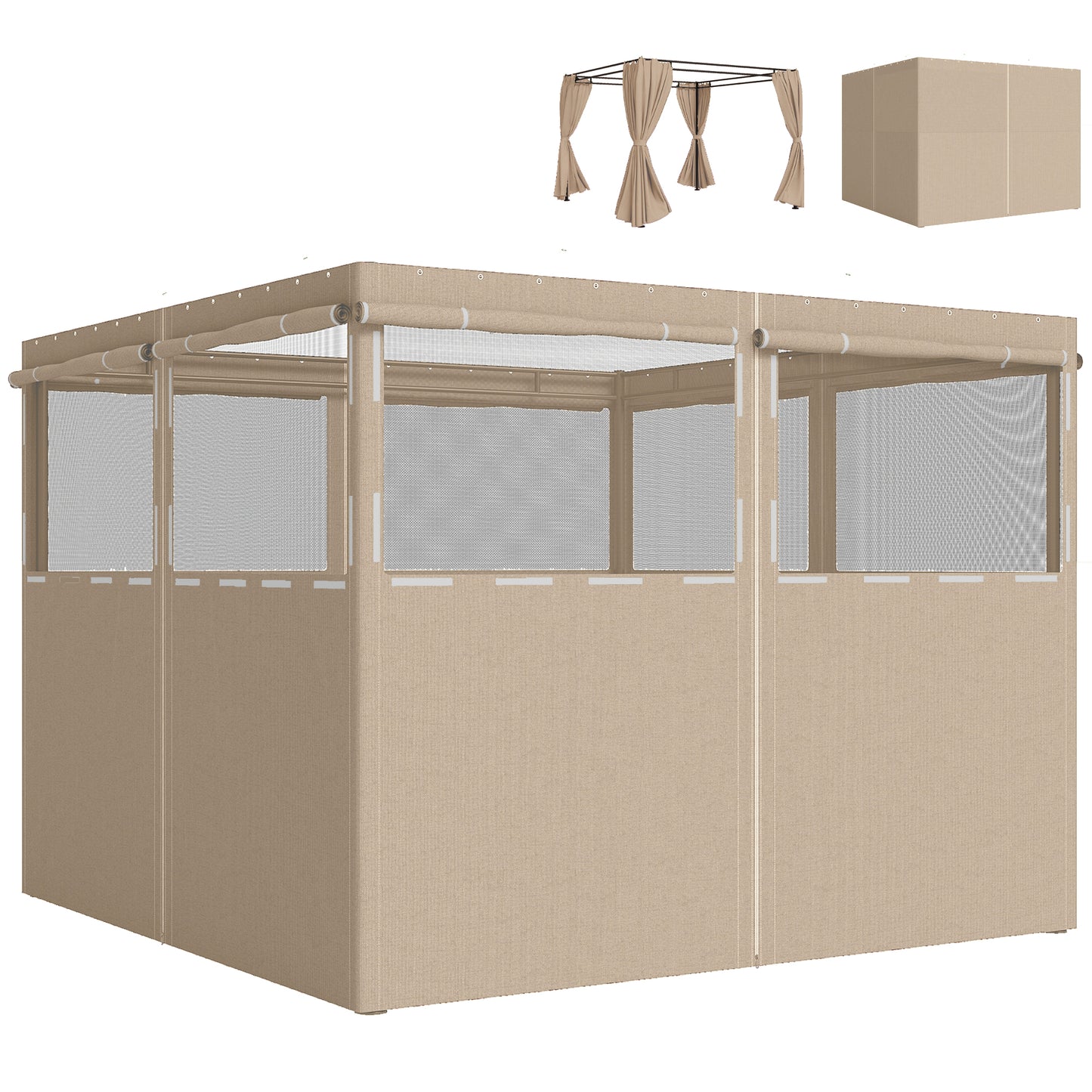 Outsunny 4 Pack Replacement Gazebo Curtains Privacy Panel for Most 3 x 3 m Gazebo, Outdoor Shelter Sidewalls, Khaki