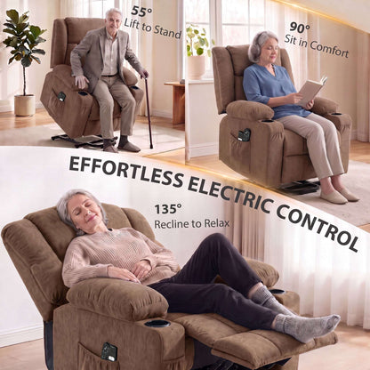 HOMCOM Dual Motor Recliner Chair, 55° Electric Lift Chair for Elderly, Recliner Armchair with Massage and Heat, Brown