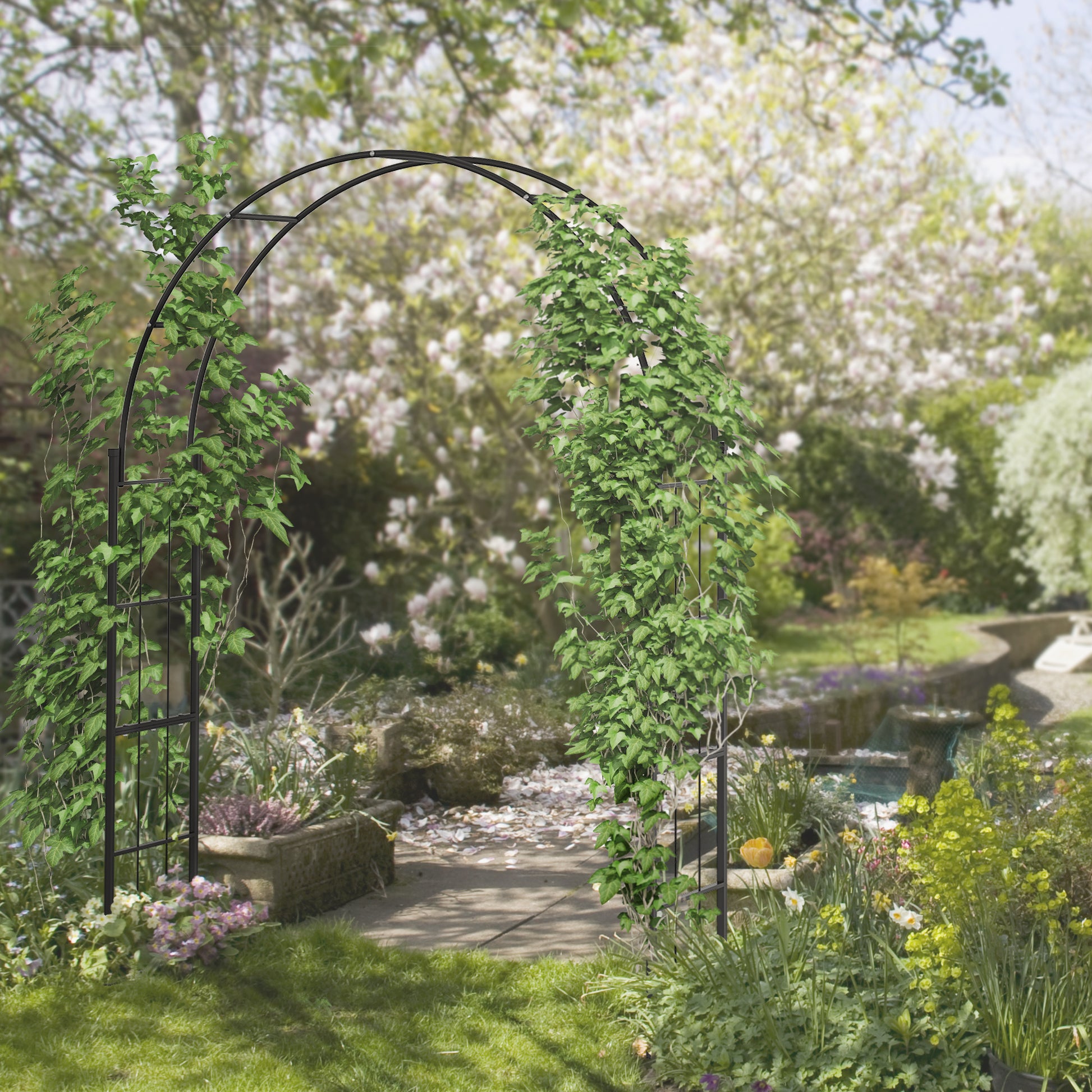 Outsunny 223cm Garden Arch Trellis, Outdoor Wedding Arbor for Ceremony for Climbing Roses, Vines and Plants--ChewyGames-ChewyGames