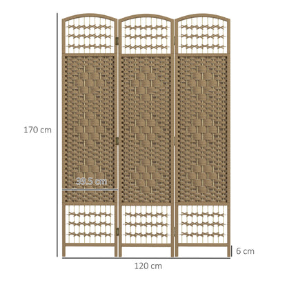HOMCOM 3 Panel Folding Room Divider, Privacy Screen, Paravent Partition Separator for Living Room, Bedroom, Natural Wood