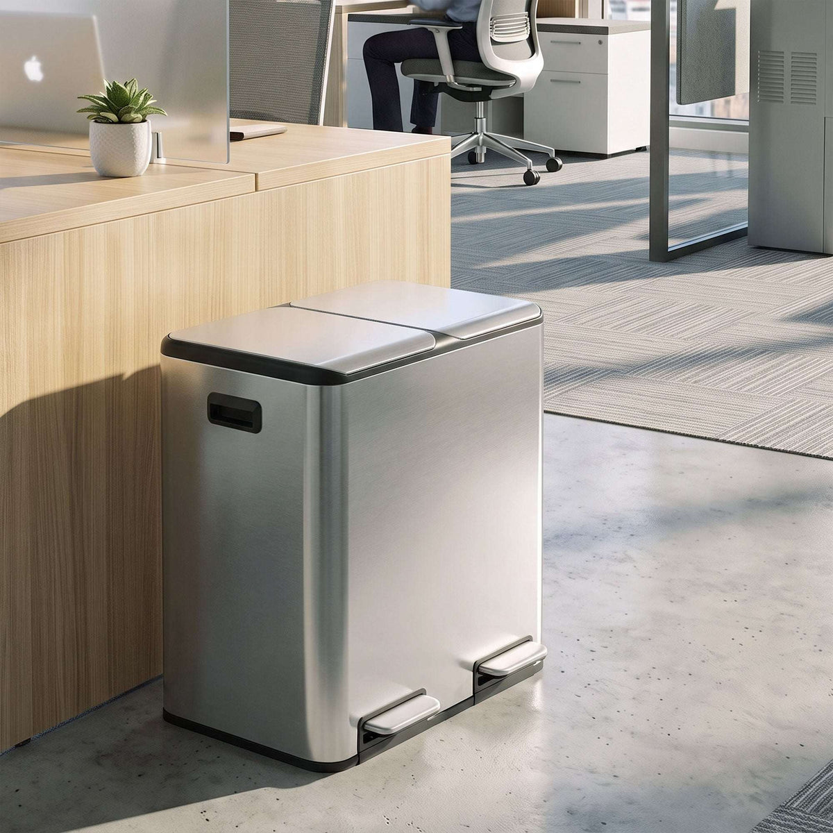 HOMCOM 2 x 20L Double Kitchen Bin, Stainless Steel Pedal Rubbish Bin with Dual Compartments, Soft Close Lids, Silver Tone