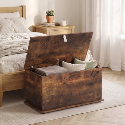 HOMCOM Storage Chest, 102L Blanket Box, Shoe Bench Safety Hinged Lid, Bed End Bench for Bedroom, 80 x 40 x 45cm, Rustic Brown