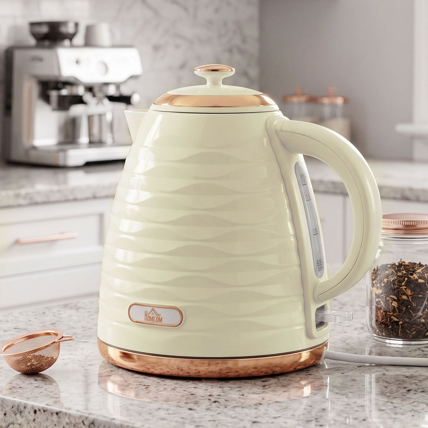 HOMCOM 3kW Rapid Boil Honeycomb Kettle - Cream White
