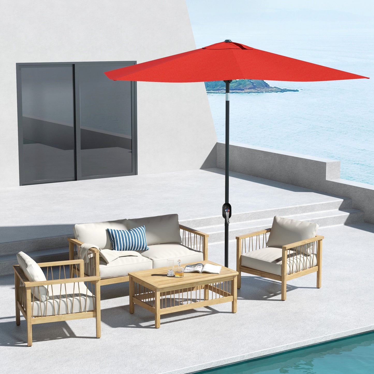Outsunny 2 x 3 m Rectangular Parasol Umbrella - Red