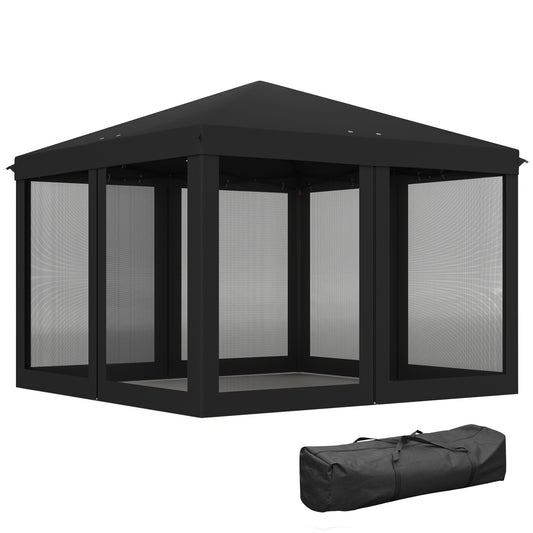 Outsunny 3 x 3 m Pop Up Gazebo, 420D Garden Tent Canopy with Removable Mesh Sidewall Netting, Carry Bag for Garden Patio Outdoor, Black