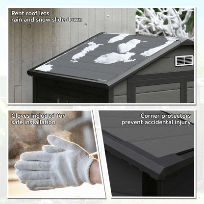 Outsunny 6'x4.5' Garden Storage Shed, Lockable Garden Shed with Double Doors, Window, Vent and Plastic Roof, Dark Grey