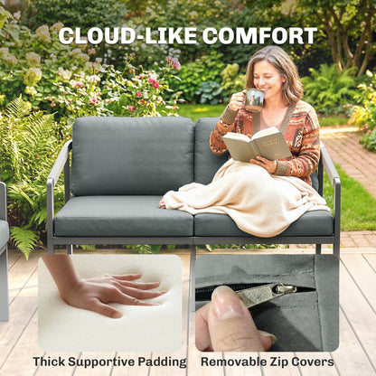 Outsunny Aluminium Garden Furniture Set, 4 Seater Outdoor Patio Furniture with Loveseat, 2 Armchairs, Slatted Table
