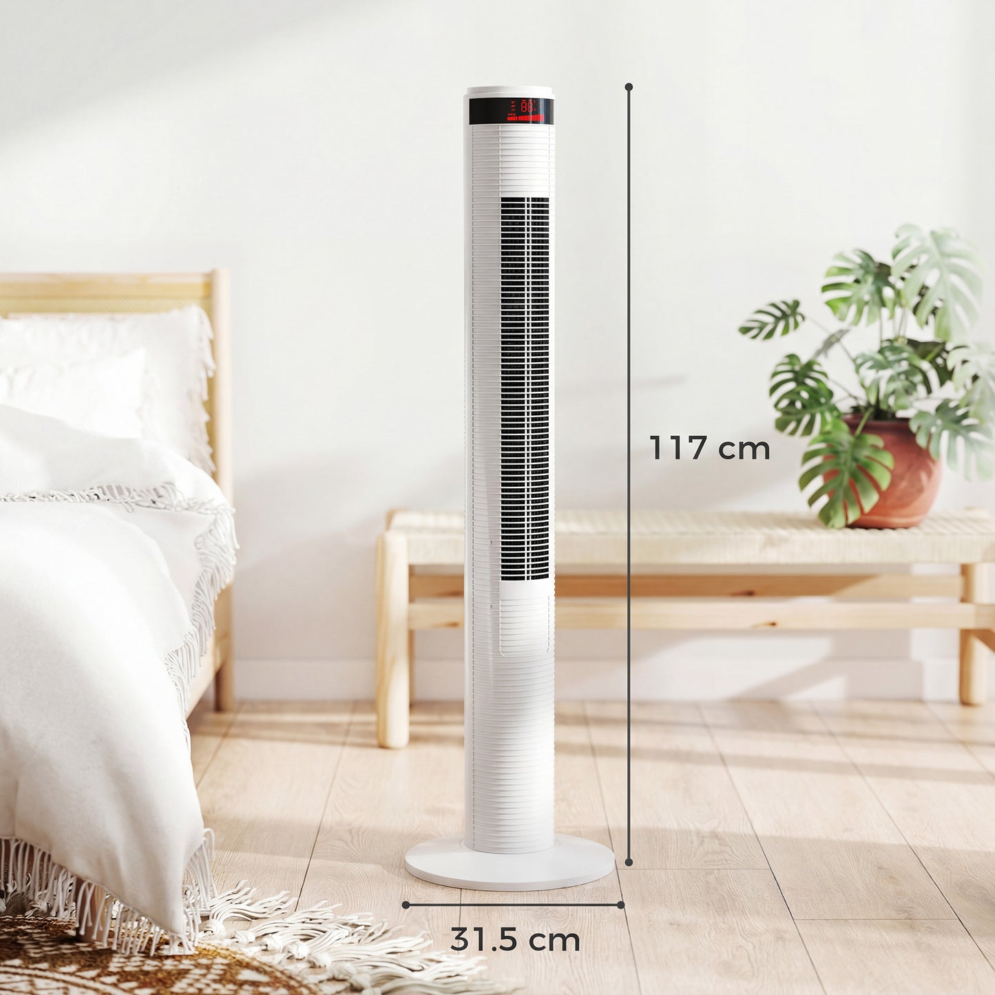 HOMCOM Oscillating Tower Fan Remote Control 3 Speed Modes Cooling Machine White