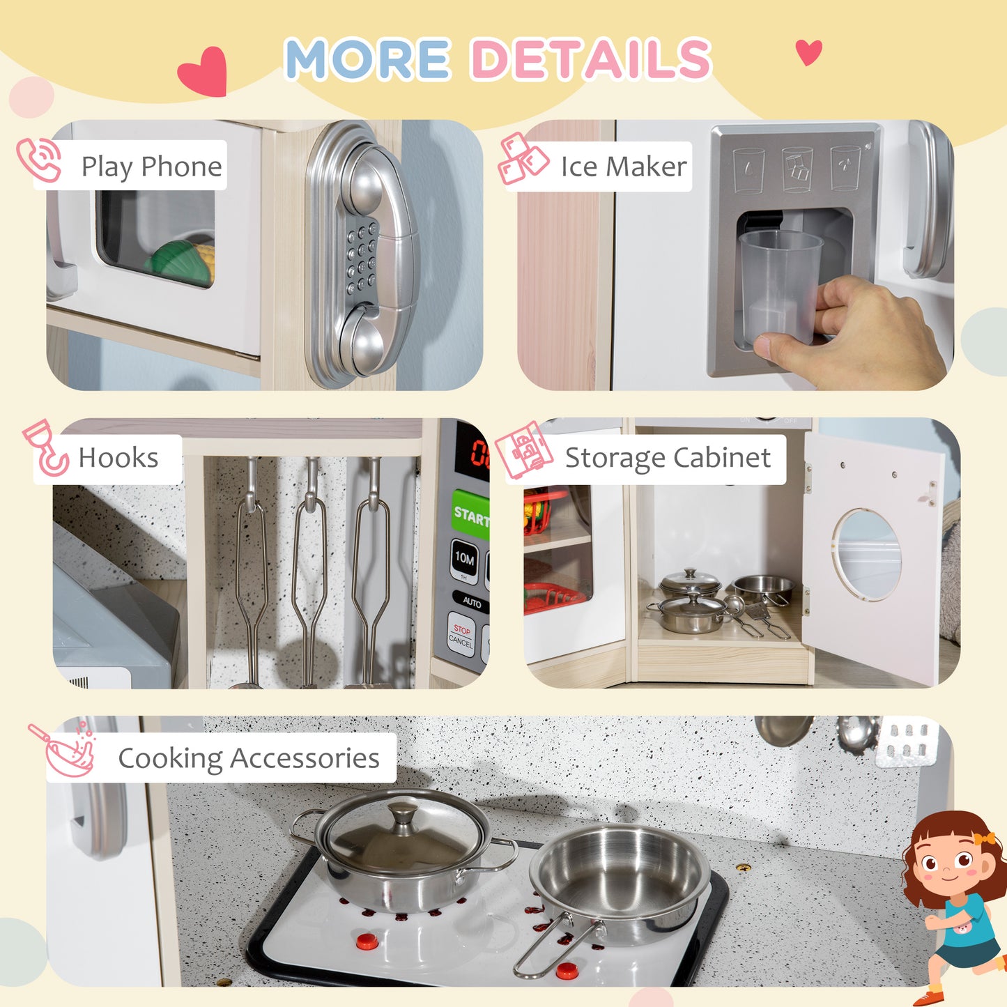 HOMCOM Kids Kitchen Playset, with Accessories, Storage Space--ChewyGames-ChewyGames