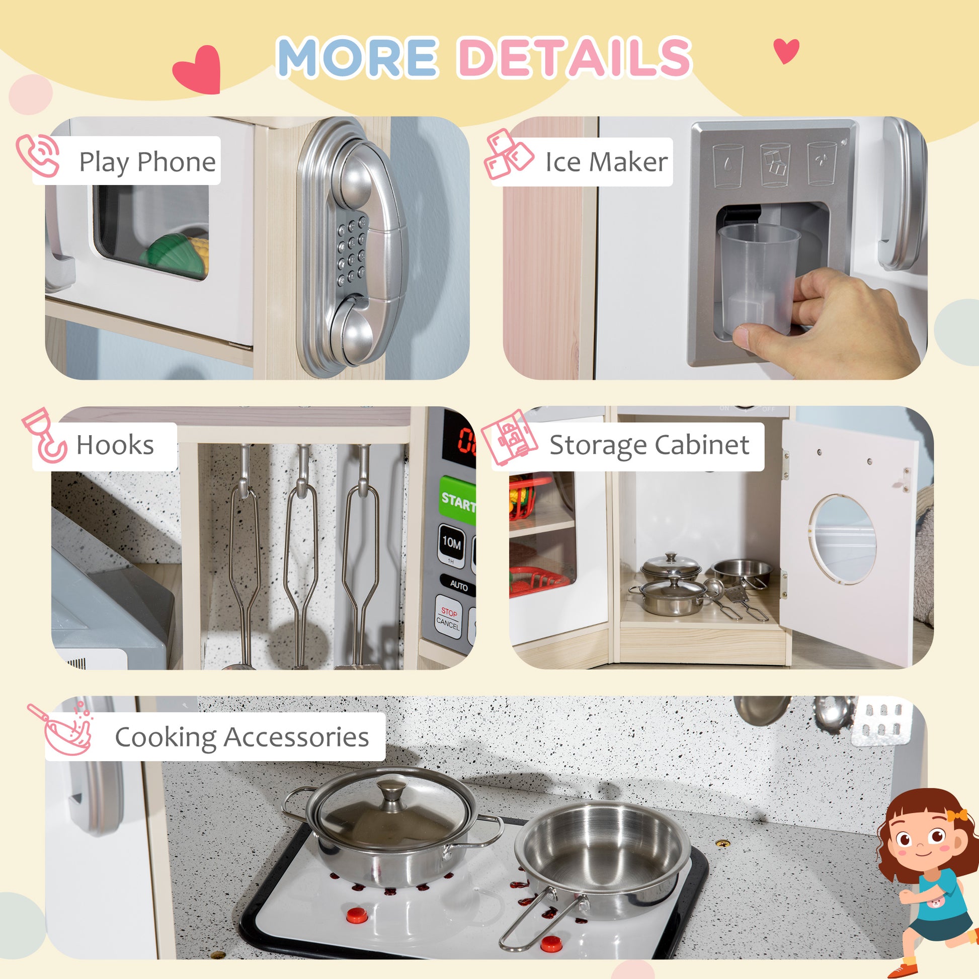 HOMCOM Kids Kitchen Playset, with Accessories, Storage Space--ChewyGames-ChewyGames