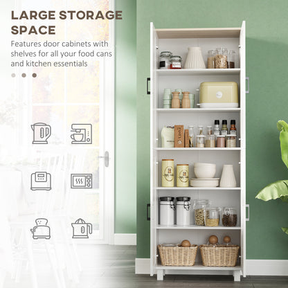 HOMCOM Freestanding Kitchen Cupboard, 4-Door Storage Cabinet Organizer with Adjustable Shelves White Embossed Wood Grain