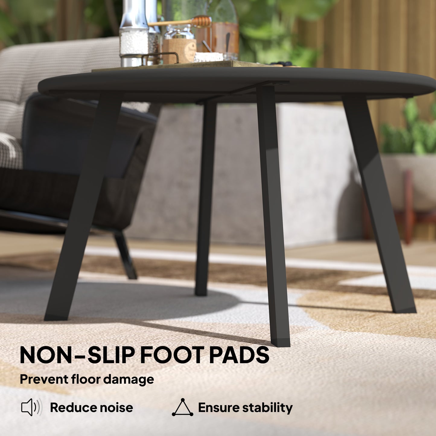 Outsunny 70cm Round Coffee Table, Outdoor Garden Table with Non-Slip Foot Pads and Metal Frame for Garden, Terrace, Balcony, Living Room, Charcoal Grey