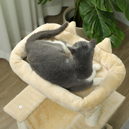 PawHut Cat Tree, 90cm Cat Tower with Sisal Scratching Posts, Cat Condo, Hammock, Top Perch and 2 Hanging Toys for Cats, Beige