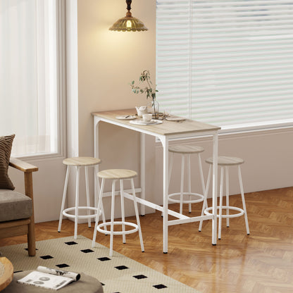 HOMCOM 5 Piece Bar Table Set for 4 with Stools, Metal Frame, Footrest for Kitchen Natural Wood--ChewyGames-ChewyGames