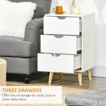 HOMCOM Set of 2 Bedside Tables, Modern Nightstand Side End Table with 3 Storage Drawers and Solid Pine Wood Legs for Bedroom Living Room Entryway, White