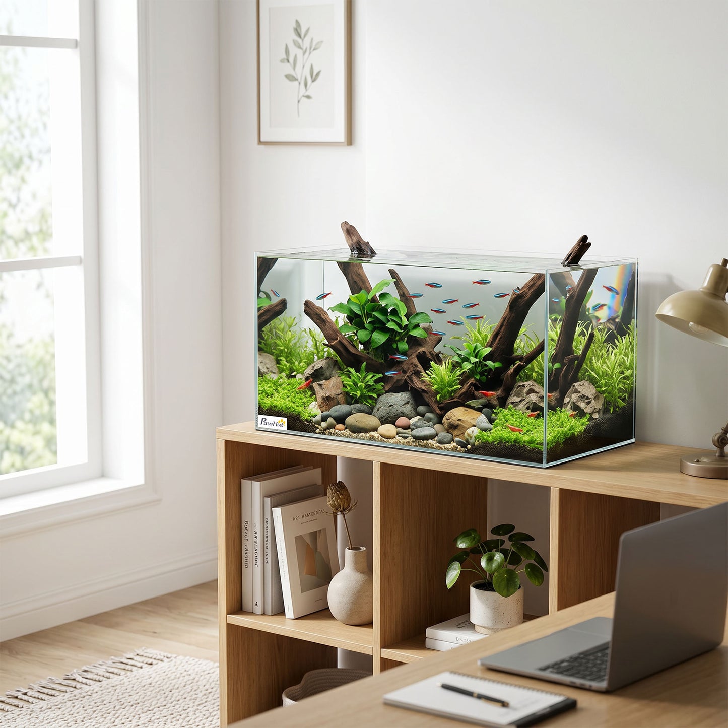 PawHut Fish Tank Bare Glass for DIY Glass Aquarium with Protective Base Mat 51L Transparent for Fish Shrimps
