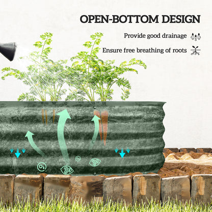 Outsunny Galvanised Raised Garden Bed, Metal Planter Box with Safety Edging, for Flowers, Herbs, Succulents, Green