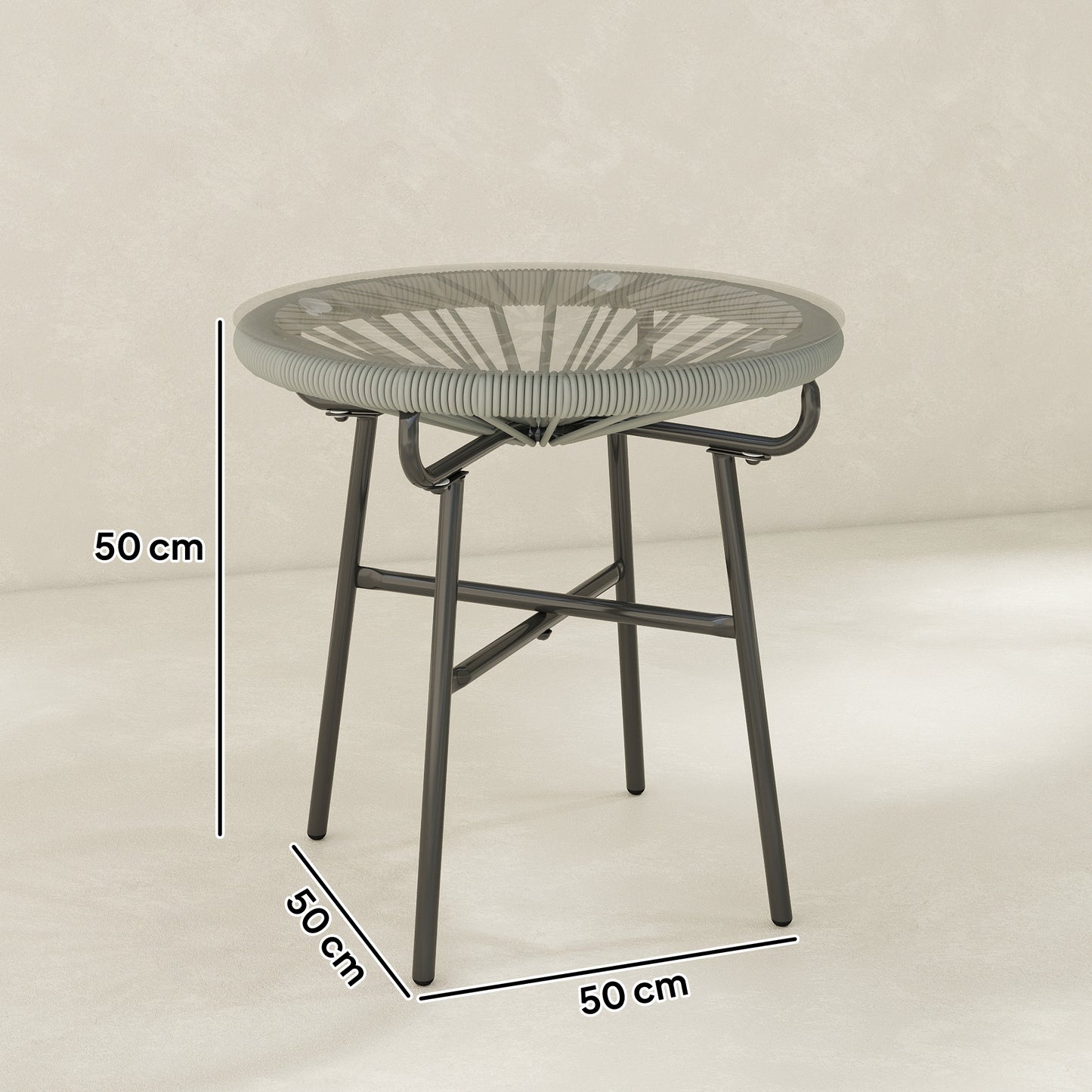 Outsunny Rattan Side Table, Round Outdoor Coffee Table, with Round PE Rattan and Tempered Glass Tabletop, Light Grey--ChewyGames-ChewyGames