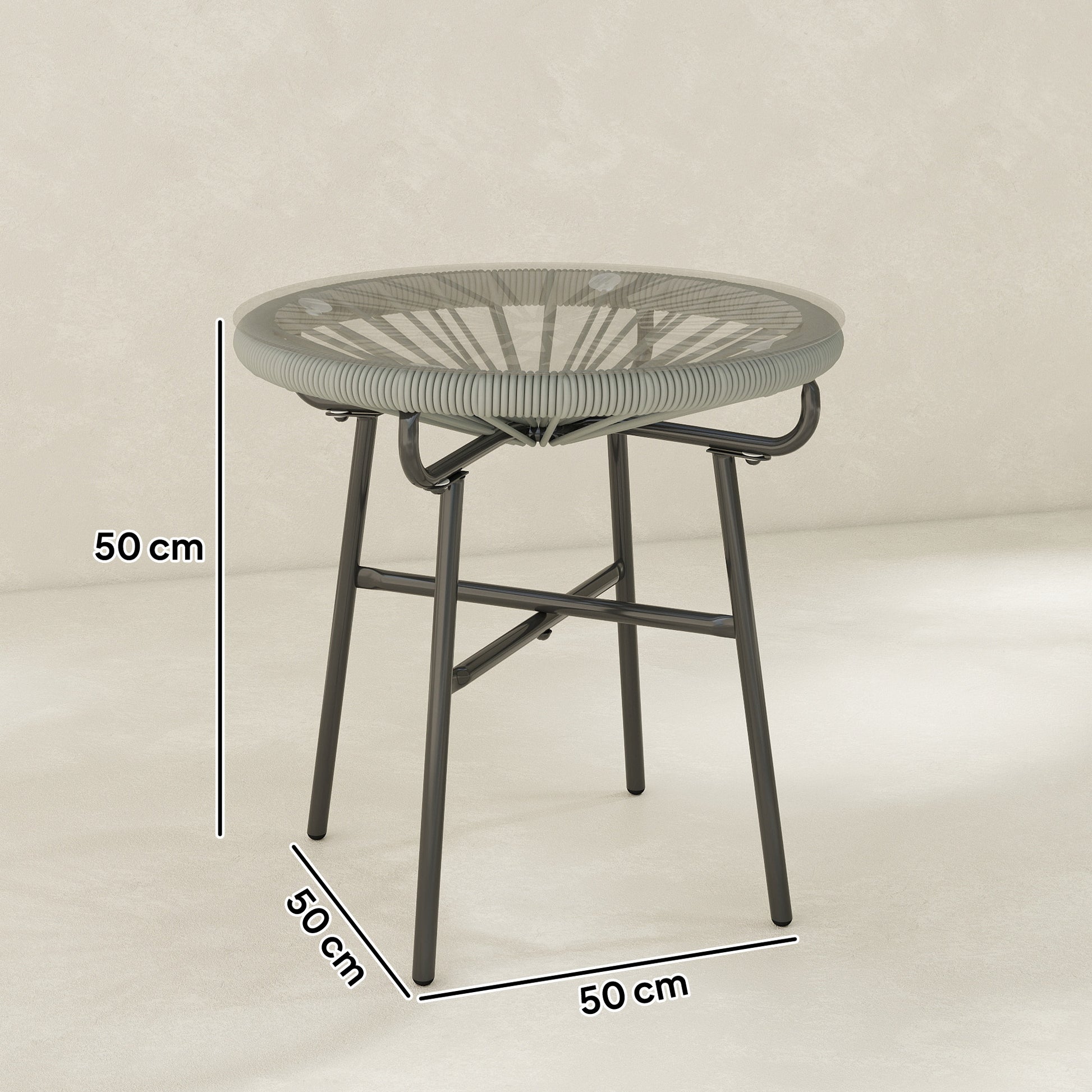 Outsunny Rattan Side Table, Round Outdoor Coffee Table, with Round PE Rattan and Tempered Glass Tabletop, Light Grey--ChewyGames-ChewyGames