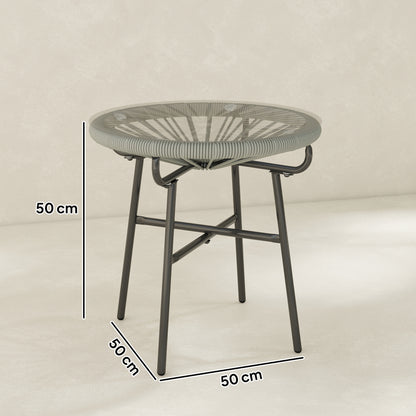 Outsunny Rattan Side Table, Round Outdoor Coffee Table, with Round PE Rattan and Tempered Glass Tabletop, Light Grey--ChewyGames-ChewyGames