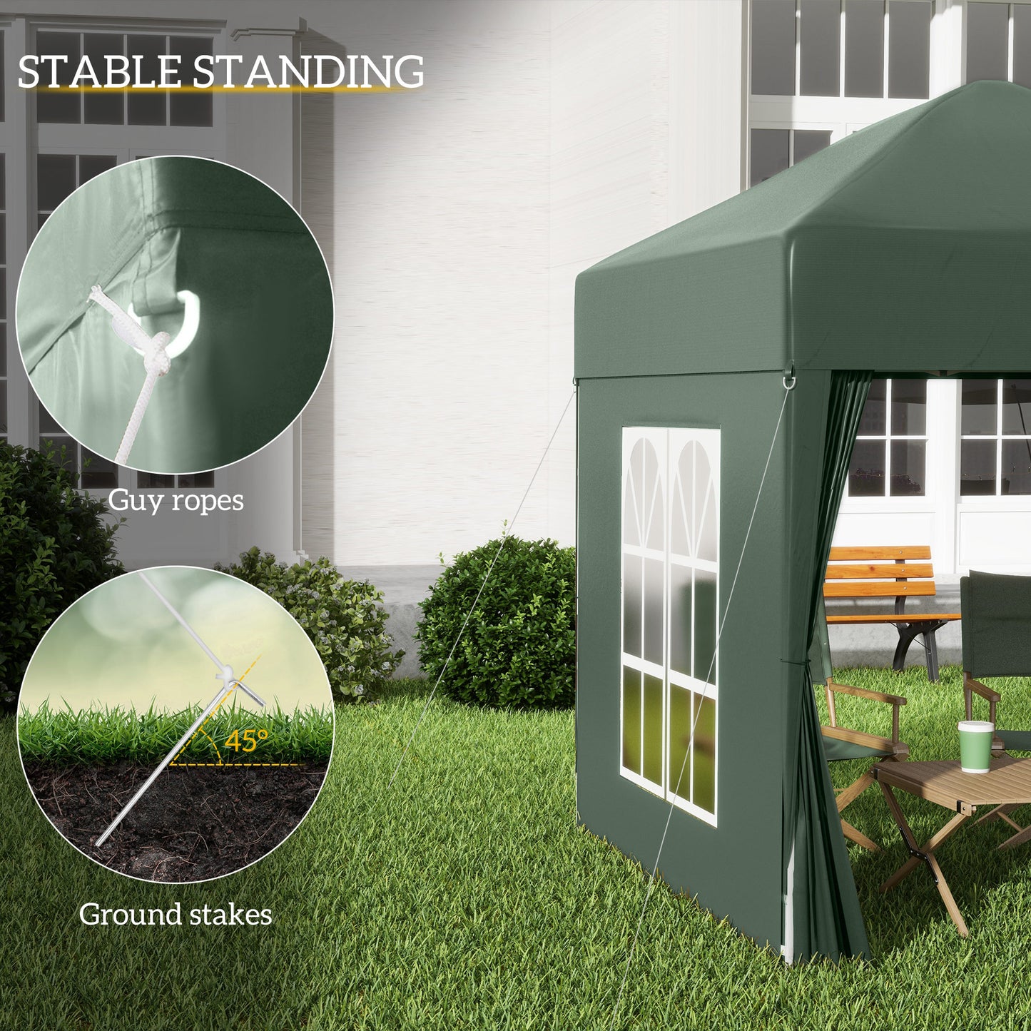 Outsunny 2 x 2 m Garden Pop Up Gazebo, Wedding Party Tent Marquee, Water Resistant Awning Canopy with Sidewalls, Windows, Carry Bag, Green--ChewyGames-ChewyGames