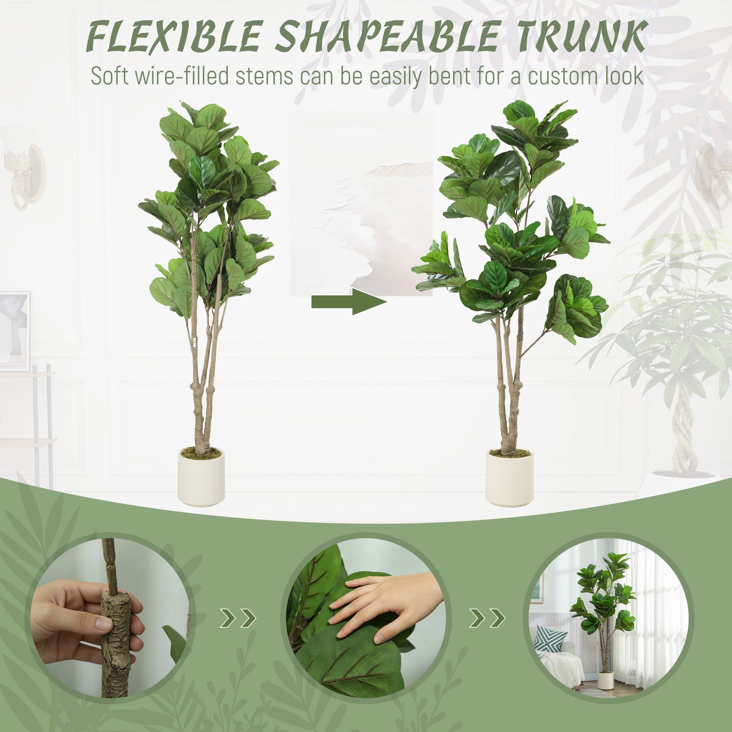 HOMCOM 180cm Artificial Fiddle Leaf Fig Tree - Green