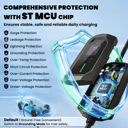 HOMCOM EV Charger 7kW Type 2 to CEE 32A Plug with UK Adapter, 10 m, 6-32A, Electric Car Charger w/ 1-12 h Time Delay
