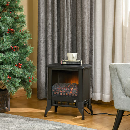 HOMCOM Electric Fireplace Stove, Free Standing Fireplace Heater with Realistic Flame Effect, Dual Power Settings (1800-2000W), Adjustable Temperature and Overheat Protection, Black