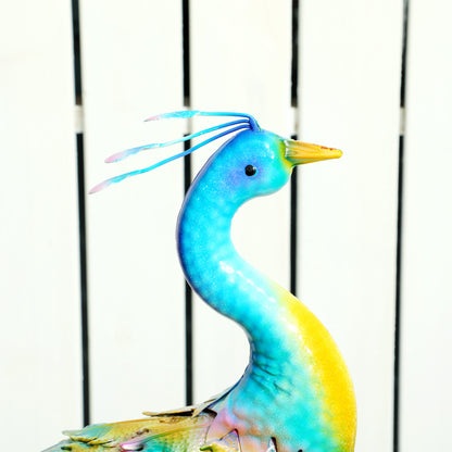 Outsunny Peacock Garden Statue, Standing Garden Ornament, Metal Garden Gift with Stakes for Patio Pond Landscape Decoration, Multi-Colour