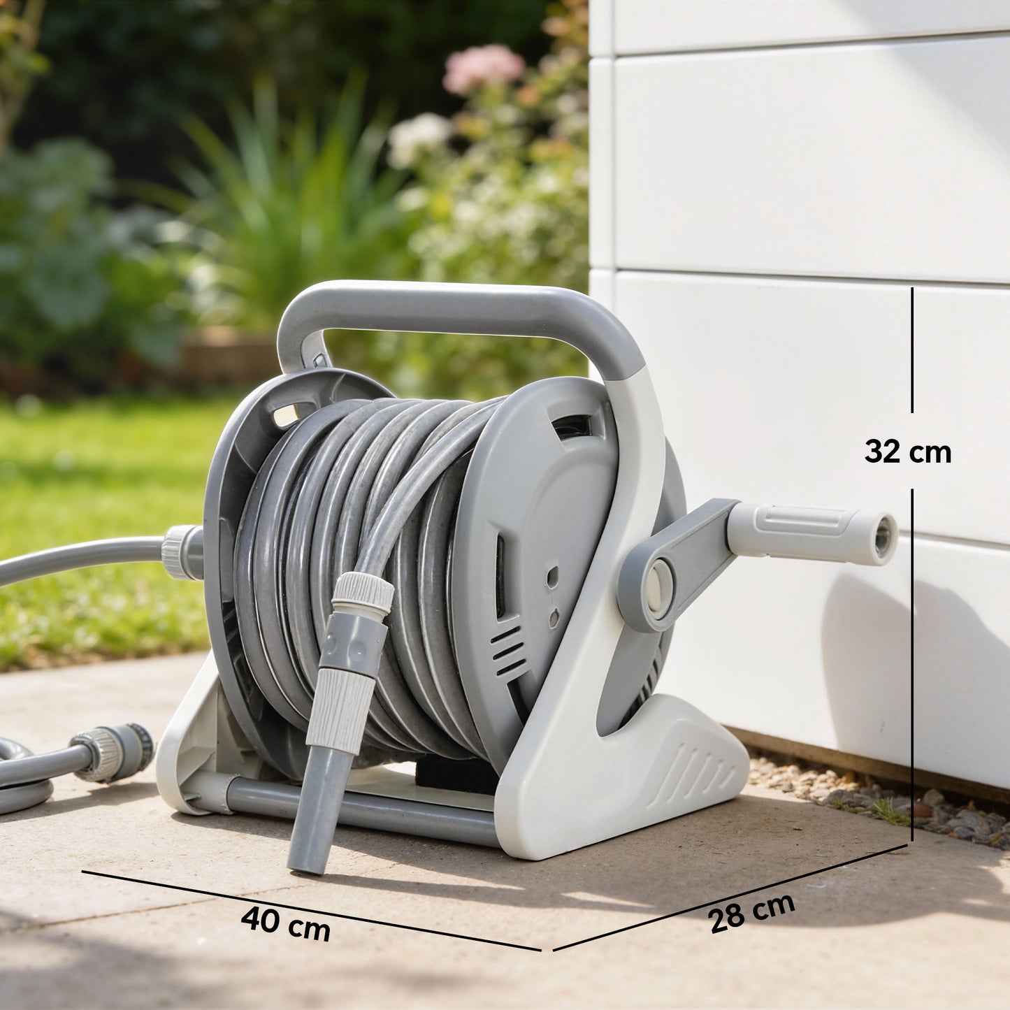 Outsunny Portable Garden Hose Reel, 20+2 m Wall Mounted Hose Reel with 2 Patterns Spray Nozzle and Crank Handle, Grey