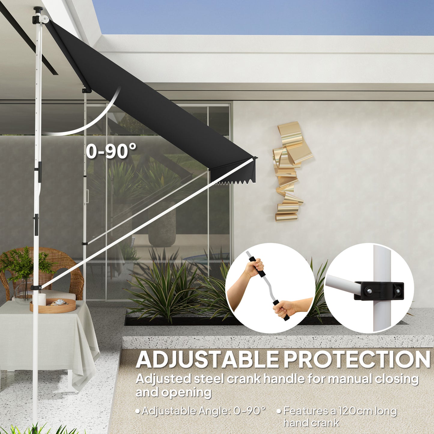 Outsunny 3x1.5m  Adjustable Outdoor Aluminium Frame Awning Black