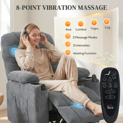 HOMCOM Recliner Armchair with Vibration Massage, Heat, Whisper-Quiet Motor, Memory Function, Power Reclining Chair, Dark Grey